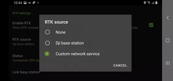 Choose RTK source Custom network service