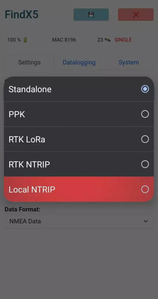 Operation modes in FindX5 App