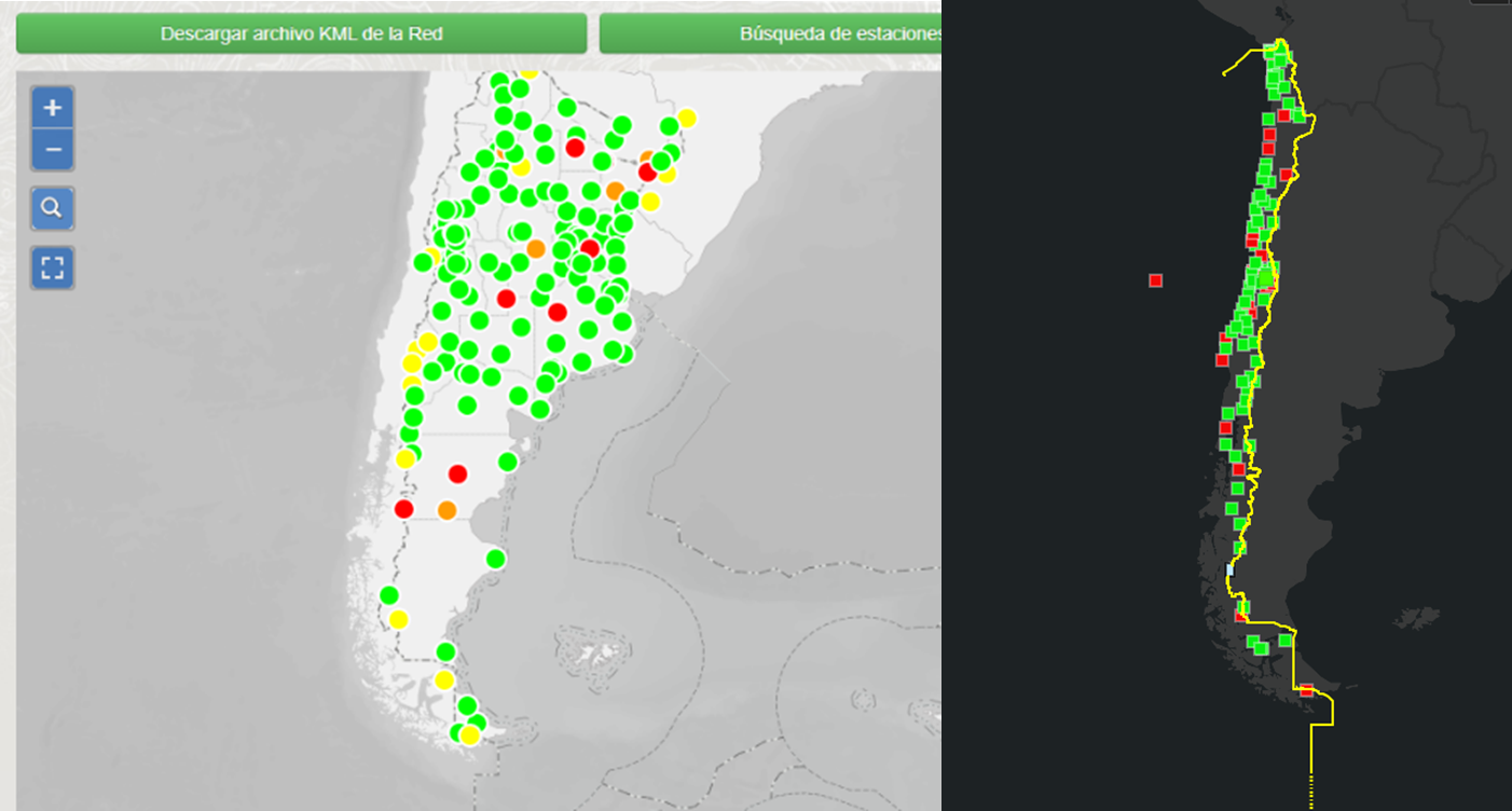 Estaciones de Monitoreo continuo en Argentina y Chile respectivamente